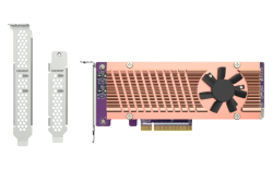 QNAP DUAL M.2 22110/2280 PCIE (Gen3 x 4) NVME SSD EXPANSION CARD. PCIe and Lanes: PCIe Gen3 x 8. Low-profile flat and Full-height brackets are also included QM2-2P-384A