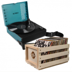 Victrola Revolution Go Turntable - Blue + Bundled Record Storage Crate VTR-750SB-BLU-BSC