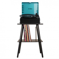 Victrola Revolution Go Turntable - Blue + Entertainment Stand Bundle - Black VTR-750SB-BLU-ST