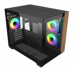 COOLERMAST Elite 481 Wood, Dual-Chamber mATX Case with Natural Wood Design, Dual Tempered Glass Panel E481-KHNN-S00