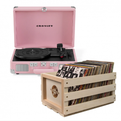 Crosley Cruiser Bluetooth Portable Turntable - Blush Pink + Bundled Crosley Record Storage Crate CR8005ESC-BH4