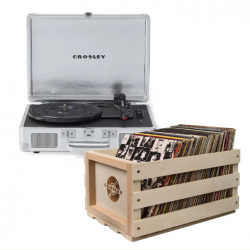 Crosley Cruiser Bluetooth Portable Turntable - Silver + Bundled Crosley Record Storage Crate CR8005FSC-SI4
