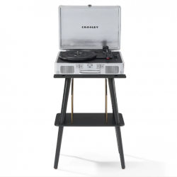 Crosley Cruiser Bluetooth Portable Turntable - Silver + Crosley Entertainment Stand Bundle CR8005FST-SI4