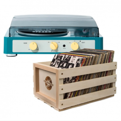 Gadhouse Brad MKII Record Player - Green + Bundled Record Storage Crate GAD0101-BSC