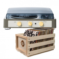 Gadhouse Brad MKII Record Player - Grey + Bundled Record Storage Crate GAD0102-BSC