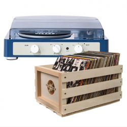 Gadhouse Brad MKII Record Player - Navy + Bundled Record Storage Crate GAD0104-BSC