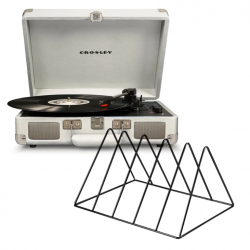 Crosley Cruiser Bluetooth Portable Turntable - White Sands + Gadhouse Vinyl Rack Bundle - Black CR8005FVR-WS4