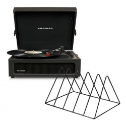 Crosley Voyager Bluetooth Portable Turntable - Black + Gadhouse Vinyl Rack Bundle - Black CR8017BVR-BK4