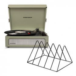 Crosley Voyager Bluetooth Portable Turntable - Sage + Gadhouse Vinyl Rack Bundle - Black CR8017BVR-SA4