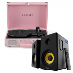 Crosley Cruiser Bluetooth Portable Turntable - Blush Pink + Bundled Majority D40X Bluetooth Speakers CR8005EMY-BH4