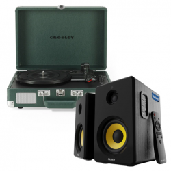 Crosley Cruiser Bluetooth Portable Turntable - Emerald Green + Bundled Majority D40X Bluetooth Speakers