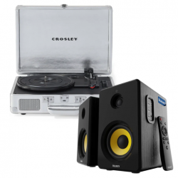 Crosley Cruiser Bluetooth Portable Turntable - Silver + Bundled Majority D40X Bluetooth Speakers CR8005FMY-SI4