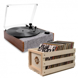 Victrola Eastwood II Turntable - Walnut + Bundled Record Storage Crate VTA-74-WLN-BSC