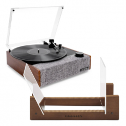 Victrola Eastwood II Turntable - Walnut + Bundled Crosley Record Storage Display Stand VTA-74-WLN-BSS