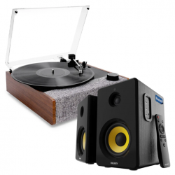 Victrola Eastwood II Turntable - Walnut + Bundled Majority D40X Bluetooth Speakers VTA-74-WLN-MY