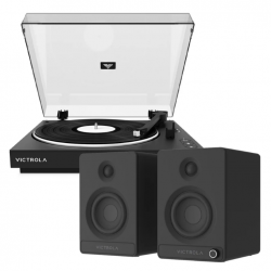 Victrola Automatic Turntable + Victrola Tempo Bookshelf Speakers Bundle - Black VPT-800-BLK-BUN