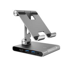 J5create JTS224 Multi-Angle Stand with Docking Station for iPad Pro, Samsung, Surface Pro 8 (USB-C to 4K HDMI, USB-C 100W PD, USB-Ax2, SD card reader) JTS224