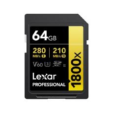 Lexar 64GB Professional, 1800x SDXC UHS-II Gold Series Memory Card - 280MB/s, 10 Years Warranty LSD1800064G-BNNNG