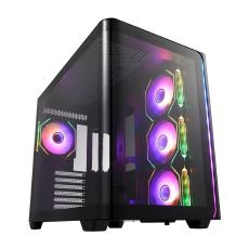 FSP M580 Black Gaming ATX Mid-Tower 3D Curved Glass Case, Up to ATX MB Supported, Black Case M580-BA