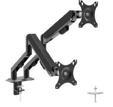 Shintaro Dual Monitor Mount, 360 Swivel Function, F-Clamp & Bolt-Through Desk Fixing, Max Load 9kg, Up to 27" Screens. VESA 100x100, Black SH-CT-DSA1102