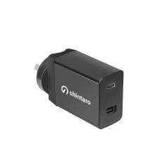 Shintaro 65W GaN Dual Port USB Wall Charger, USB-C & USB-A, Fast & Safe Charging for Laptops & Smart Devices SH-GWUC65W