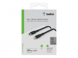BELKIN 1M USB-C TO LIGHTNING CHARGE/SYNC CABLE, MFi, BRAIDED, BLACK, 2 YR (CAA004BT1MBK)