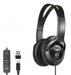 Shintaro Over-The-Ears USB-C Headset with In-Line microphone - Includes USB-C to USB-A adaptor for use with Laptops SH-123