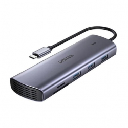 Unitek 9-in-1 USB-C 4K Hub with Dual Display, Dual Card Reader, USB-C PD 100W, Grey D1113A