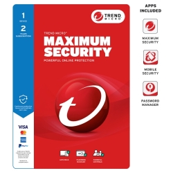 Trend Micro Maximum Security - 1 Device - 2 Year Subscription - Auto Renewal - For Individual Resale - Ransomware Protection - Pay Guard - System Optimizer - Social Media Protection - Secures Mobile Devices - Password Manager - Dark Web Monitoring - P TIC