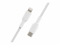 BELKIN 2M USB-C TO LIGHTNING CHARGE/SYNC CABLE, MFi, BRAIDED, WHITE, 2 YR CAA004BT2MWH