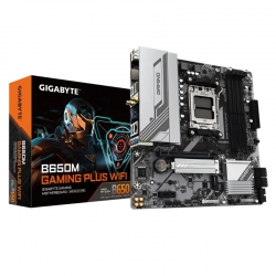 Gigabyte B650M GAMING PLUS WIFIB650 m-ATX Motherboard: AM5 Socket For AMD Ryzen 7000/8000/9000 Series Processors4x DDR5, 4x SATA 6Gb/s, PCIe 4.0, 2x M.2 Gen4, USB 3.2, 2.5GbE LAN, WiFi 6E + Bluetooth 5.3, Realtek 7.1 Audio, HDMI/ 2xDP