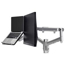 Atdec AWM Dual Arm Solution - Dynamic Arms  - 135mm post - F Clamp - Silver w/ Notebook Tray AWMS-2-ND13