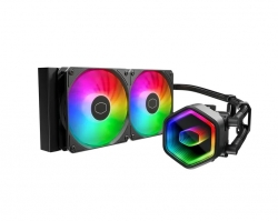 Cooler Master MLW-D24M-A18PA-R1AIO Liquid CPU Cooler: MasterLiquid 240 Core II, 240mm Radiator, 2x 120mm ARGB PWM Fans, 277 x 119.2 x 27.2 mm, Black ColourSupport: Intel LGA 1851 / 1700 / 1200 / 1151 / 1150 / 1155 / 1156 - AMD AM5 / AM4 socket