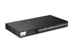 DrayTek DSP1282Managed POE SWITCH: 28 port Web Smart Gigabit Switch, 24 x Gigabit Ethernet Ports with PoE+, 4 x Gigabit RJ-45/SFP Combo Ports, Total 400W, Voice and Surveillance VLANS with QoS, ONVIF compliant