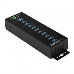 STARTECH.COM 10 PORT USB3.0 HUB, INDUSTRIAL, METAL, ESD & SURGE PROTECTION, MOUNT, DC, 2YR HB30A10AME