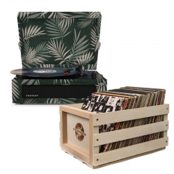 Crosley Voyager Bluetooth Portable Turntable - Botanical + Bundled Record Storage Crate CR8017BSC-BO4