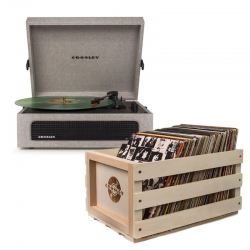Crosley Voyager Bluetooth Portable Turntable - Grey + Bundled Record Storage Crate CR8017BSC-GY4