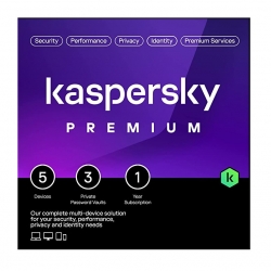 Kaspersky Premium: 5 Device 1 Year Subscription (Physical Card) - PC/Mac/Android/iOS SWKP-5D-1YR