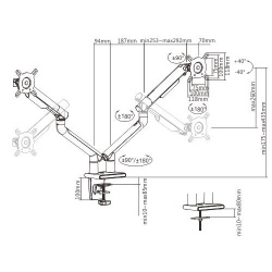 Brateck Dual Monitor Premium Slim Aluminum Spring-Assisted Monitor Arm Fix Most 17"-32" Monitor Up To 9kg Per Screen Vesa 75x75/100x100 (Grey) LDT49-C024-B