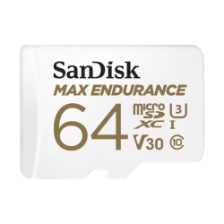 SanDisk MAX ENDURANCE microSDXC Card, SQQVR 64G, (30,000 Hrs), UHS-I, C10, U3, V30, 100MB/s R, 40MB/s W, SD adaptor, 5Y SDSQQVR-064G-GN6IA
