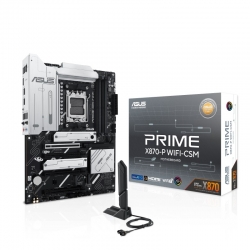 Asus PRIME X870-P WIFI-CSMX870 ATX Motherboard: AM5 Socket For AMD Ryzen 7000/8000/9000 Series Processors4x DDR5, 2x SATA 6Gb/s, PCIe 5.0, 1x M.2 Gen5* + 2x M.2 Gen4 + 1x M.2 Gen3, USB 4.0, 1x 2.5GbE LAN, Wi-Fi 7 + Bluetooth 5.4, Realtek 7.1 Audio, 2x US