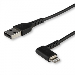 STARTECH.COM 1M USB-A TO LIGHTNING CHARGE/SYNC CABLE, RIGHT ANGLED, DURABLE, MFi, BLACK, 2 RUSBLTMM1MBR