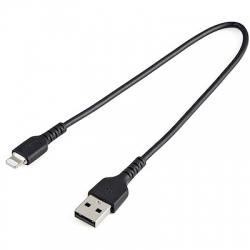 Startech 12inch (30cm) Durable Black USB-A to Lightning Cable - Heavy Duty Rugged Aramid Fiber RUSBLTMM30CMB