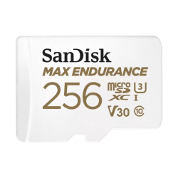 SanDisk MAX ENDURANCE microSDXC Card, SQQVR 256G, (120,000 Hrs), UHS-I, C10, U3, V30, 100MB/s R, 40MB/s W, SD adaptor, 15Y SDSQQVR-256G-GN6IA