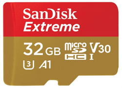 SanDisk Extreme microSDHC, SQXAF 32GB, V30, U3, C10, A1, UHS-1, 100MB/s R, 60MB/s W, 4x6, SD adaptor, SDSQXAF-032G-GN6AA