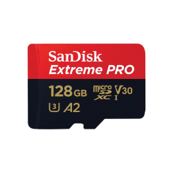 SanDisk Extreme Pro microSDXC, SQXCD 128GB, V30, U3, C10, A2, UHS-I, 200MB/s R, 90MB/s W, 4x6, SD adaptor, Lifetime Limited SDSQXCD-128G-GN6MA