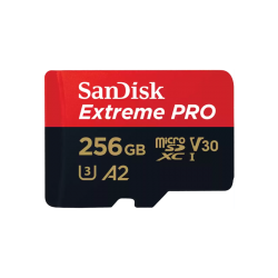 SanDisk Extreme Pro microSDXC, SQXCD 256GB, V30, U3, C10, A2, UHS-I, 200MB/s R, 140MB/s W, 4x6, SD adaptor, Lifetime Limited SDSQXCD-256G-GN6MA