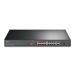 TP-LINK 16 PORT 10/100 + 2-PORT GIGABIT RACKMOUNT SWITCH, GbE(2), 10/100 POE+(16), SFP(1) TL-SL1218P