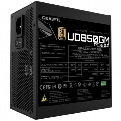 Gigabyte GP-UD850GM PG5ATX PSU: 850W 80+ Gold >90% Black Flat Cables, 12V Rail + 12VHPWR, Japanese Main Capacitors, Full Modular