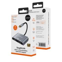 Mbeat® Tough Link Usb-c To Dual 4K/60Hz Hdmi Mst Adapter 4K (3840x2160) @ 60Hz, 4K (3840x2160) @ 30Hz, 2K (2560x1440) @ 60Hz- Space Grey MB-XAD-C2HDM